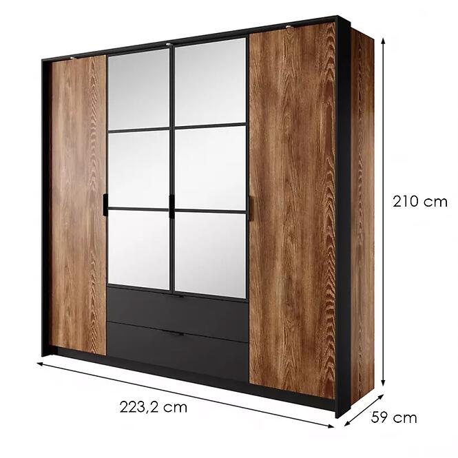 Gardrób MILTON 4D2S gesztenye/antracit tükör