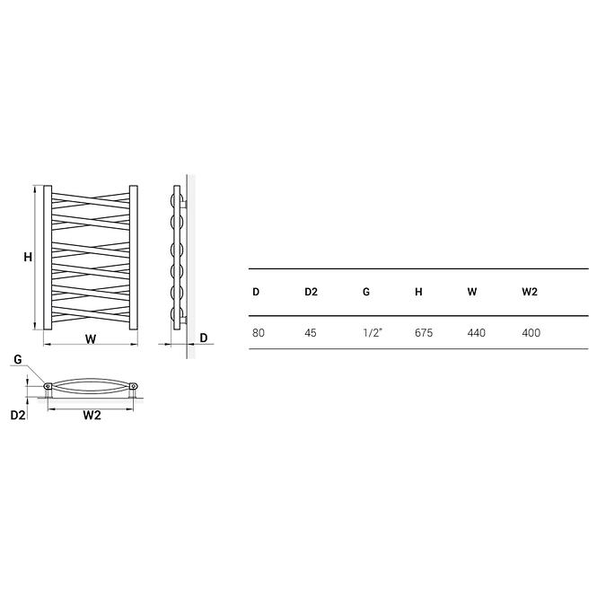 Fürdőszoba radiátor Łezka 3D Ł3DX 1240 fehér 675x440 mm
