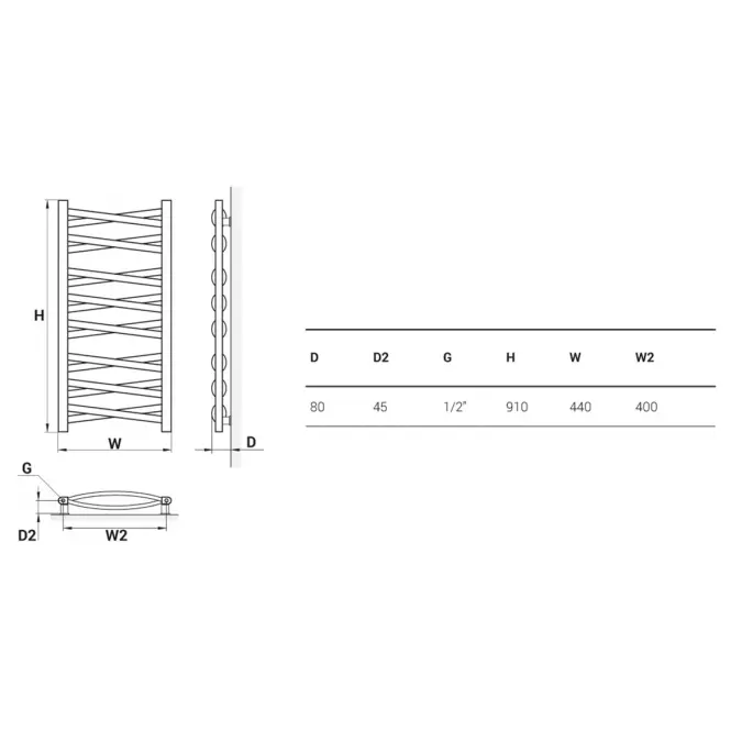 Fürdőszoba radiátor Łezka 3D Ł3DX 1640 fehér 910x440 mm,2