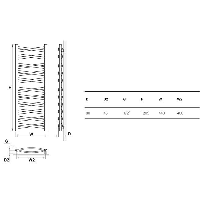 Fürdőszoba radiátor Łezka 3D Ł3DX 2240 fehér 1205x440 mm