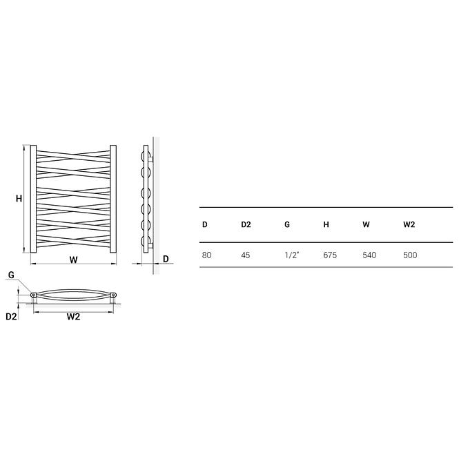 Fürdőszoba radiátor Łezka 3D Ł3DX 1250 fehér 675x540 mm