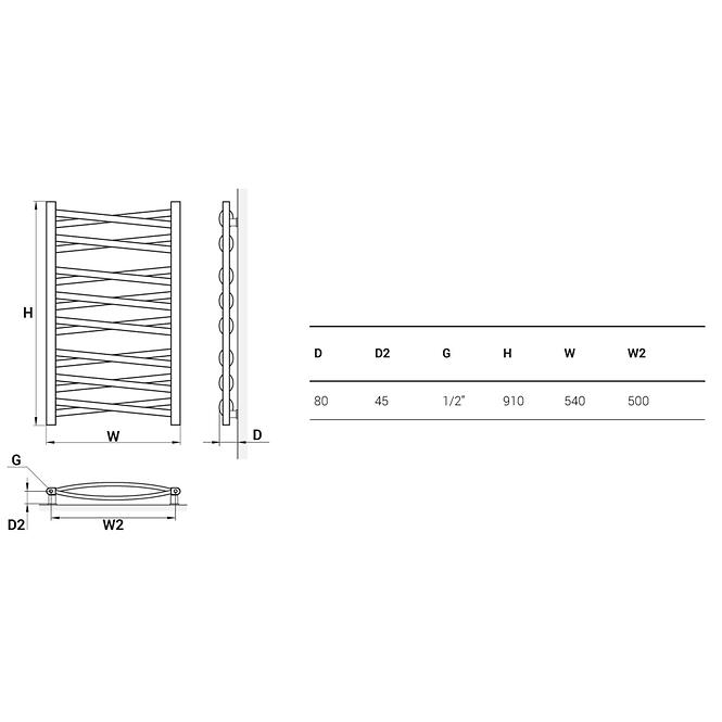 Fürdőszoba radiátor Łezka 3D Ł3DX 1650 fehér 910x540 mm