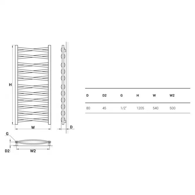 Fürdőszoba radiátor Łezka 3D Ł3DX 2250 fehér1205x540 mm,2