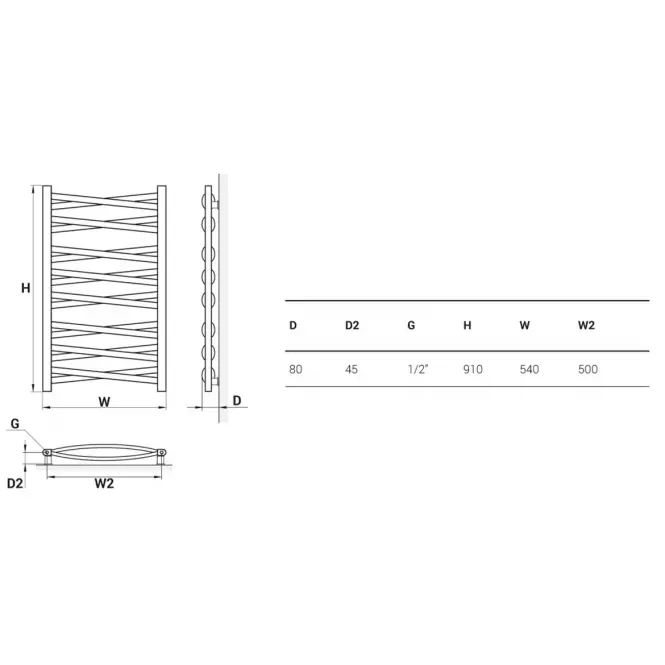 Fürdőszoba radiátor Łezka 3D Ł3DX 1650 fekete 910x540 mm