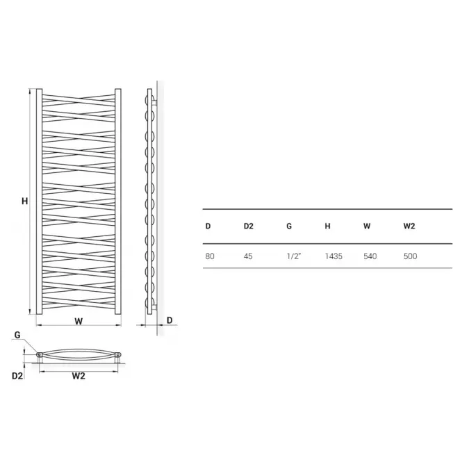 Fürdőszoba radiátor Łezka 3D Ł3DX 2650 fekete 1435x540 mm,2