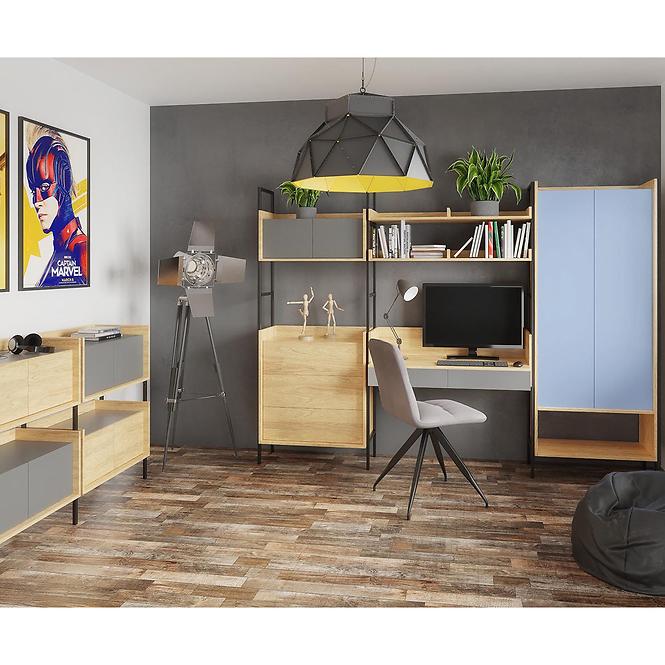 Szekrény Mobius 1d niska hikora/kék horizont,6