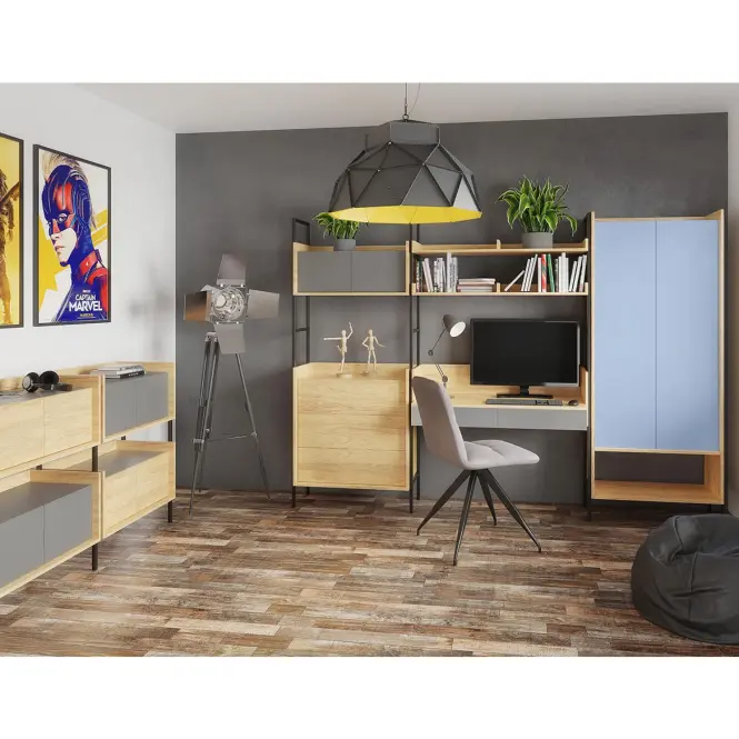 Szekrény Mobius  2d niska hikora/kék horizont
