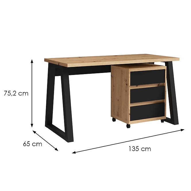 Szett Iga I Íróasztal + Irodai konténer Tölgy Artisan / Fekete Mat,2