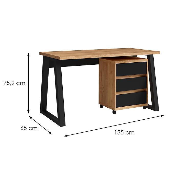 Szett Iga I Íróasztal + Irodai konténer Tölgy Craft / Fekete Mat,2