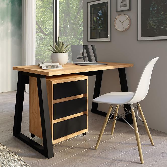 Szett Iga I Íróasztal + Irodai konténer Tölgy Craft / Fekete Mat,3