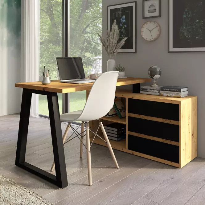 Szett Iga II Íróasztal + Komód Tölgy Artisan / Fekete Mat,3