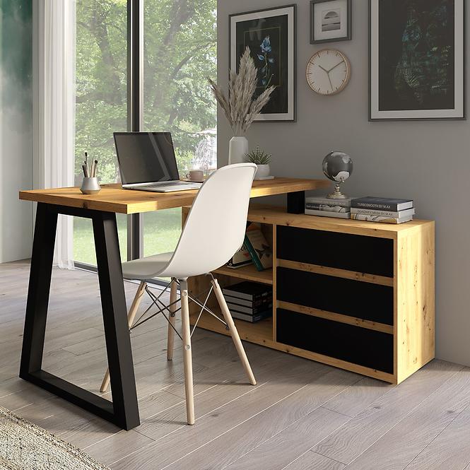 Íróasztal Iga Tölgy Artisan / Fekete,3