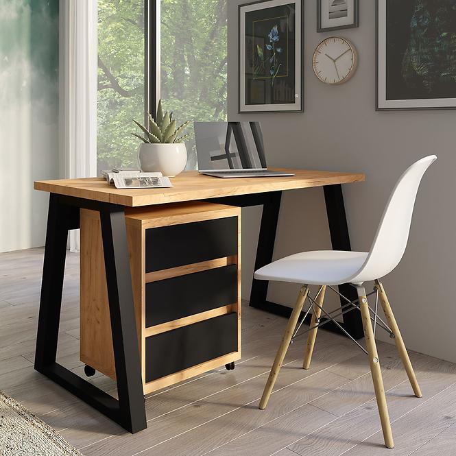 Íróasztal Iga Tölgy Craft / Fekete Mat,3