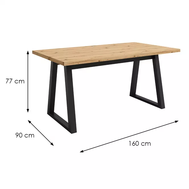 Asztal Iga Tölgy Artisan / Fekete Mat 160x90
