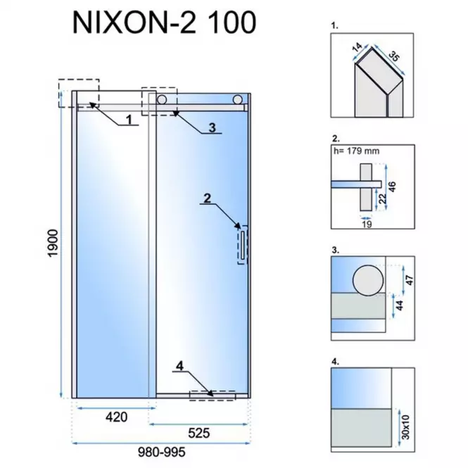 Zuhanyajtó króm Nixon-2 100x190 jobbos króm Rea K7440,5