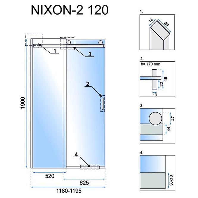 Zuhanyajtó króm Nixon-2 120x190 balos króm Rea K5002