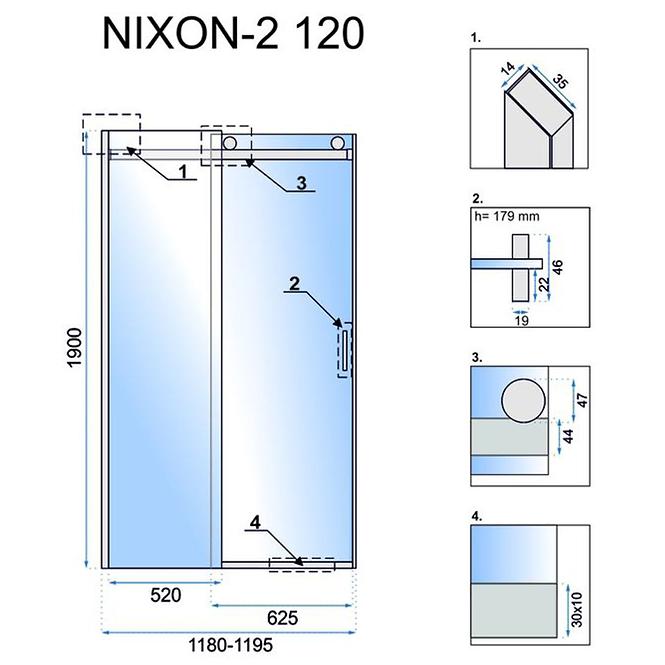 Zuhanyajtó króm Nixon-2 120x190 jobbos króm Rea K5003