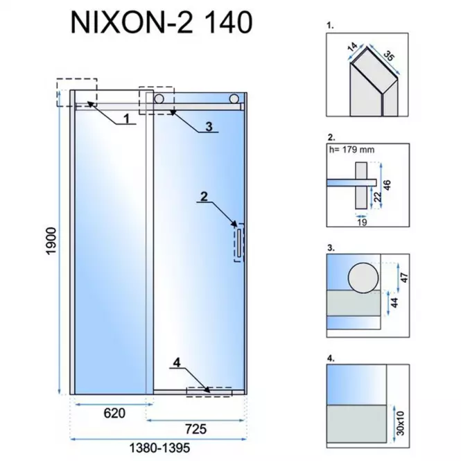 Zuhanyajtó króm Nixon-2 140x190 jobbos króm Rea K5007