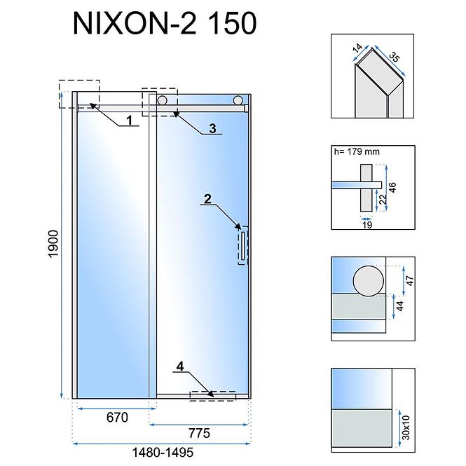 Zuhanyajtó króm Nixon-2 150x190 jobbos króm Rea K5009