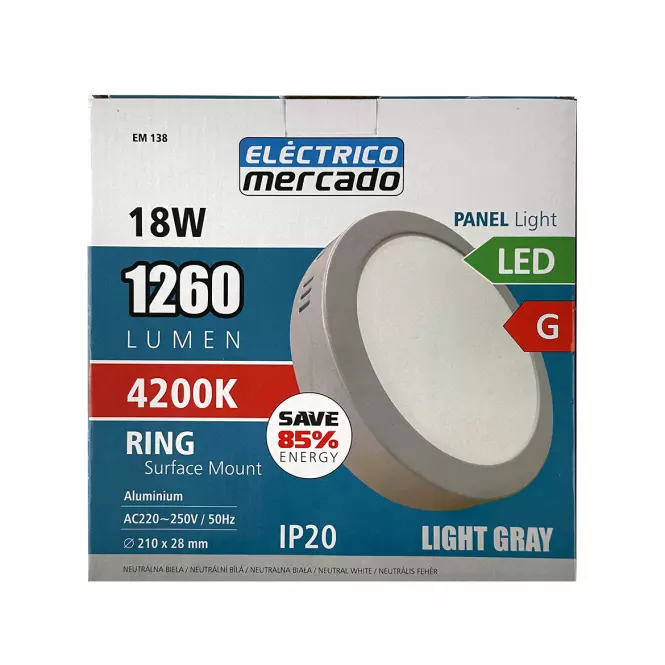 LED gyűrűs panel  18W 4200K Világosszürke kerek