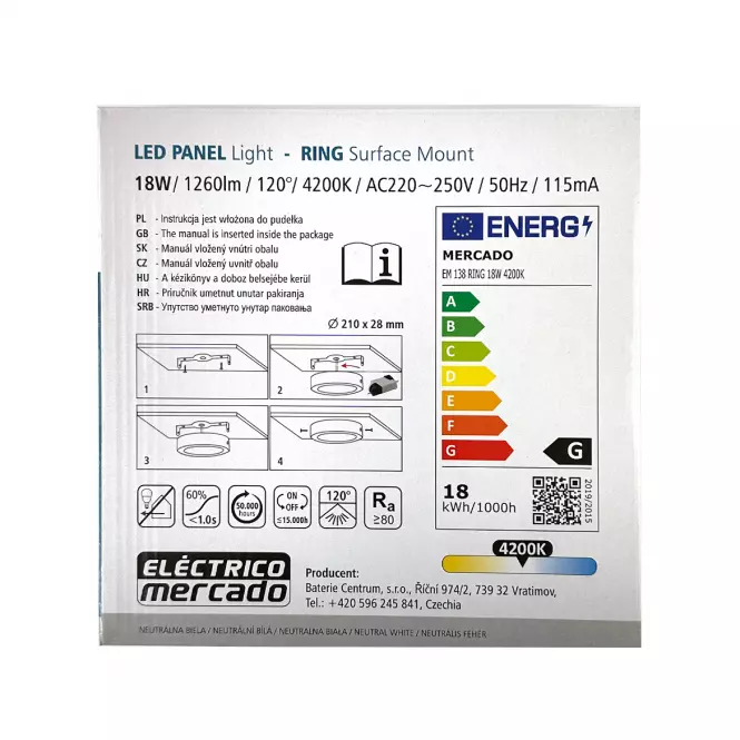 LED gyűrűs panel  18W 4200K Világosszürke kerek