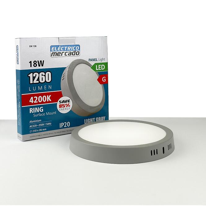 LED gyűrűs panel  18W 4200K Világosszürke kerek