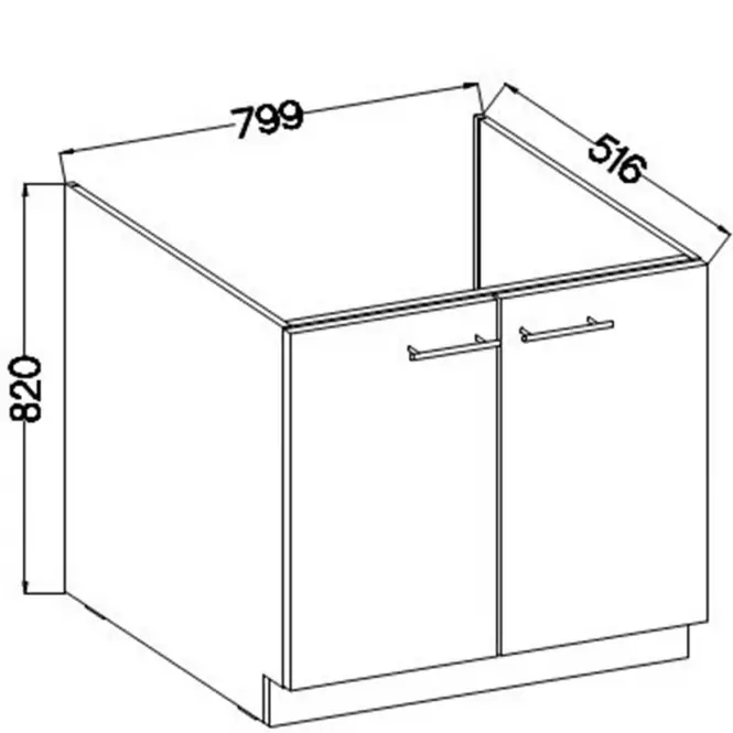 Konyhaszekrény Lara 80zl 2f Bb Mdf Fehér fényes