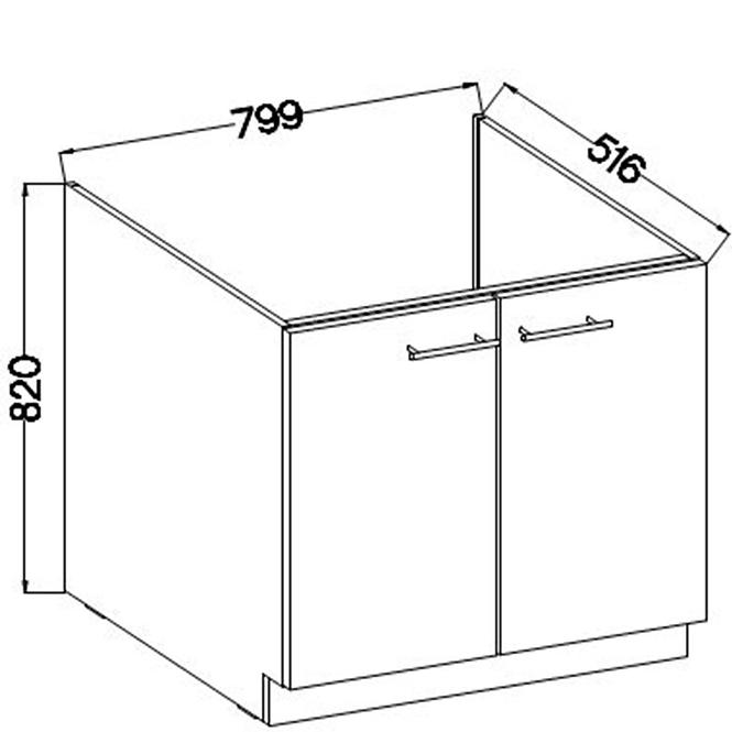 Konyhaszekrény Lara 80zl 2f Bb Mdf Fehér fényes