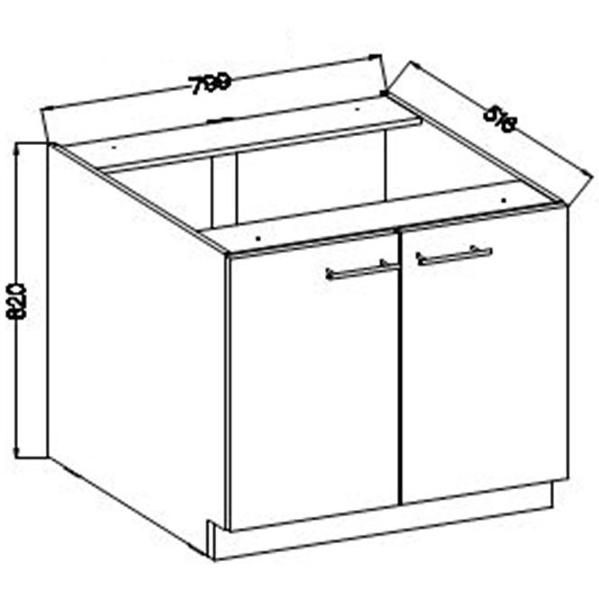 Konyhaszekrény Lara 80d 2f Bb Mdf Fehér fényes