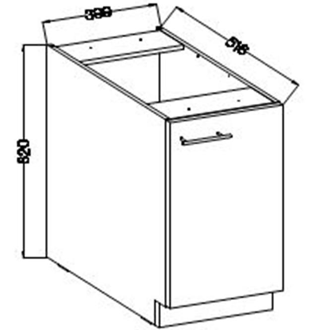 Konyhaszekrény Lara 40d 1f Bb Mdf Fehér fényes