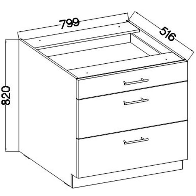 Konyhaszekrény Lara 80d 3s Bb Mdf Fehér fényes