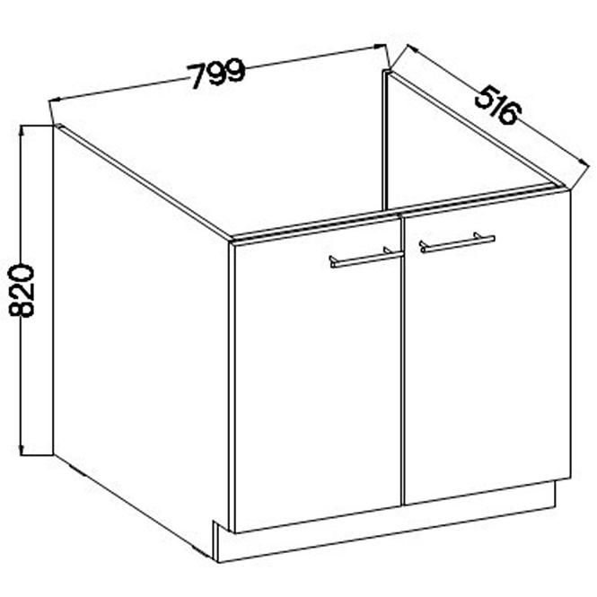 Konyhaszekrény Lara 80zl 2f Bb Mdf Szary fényes