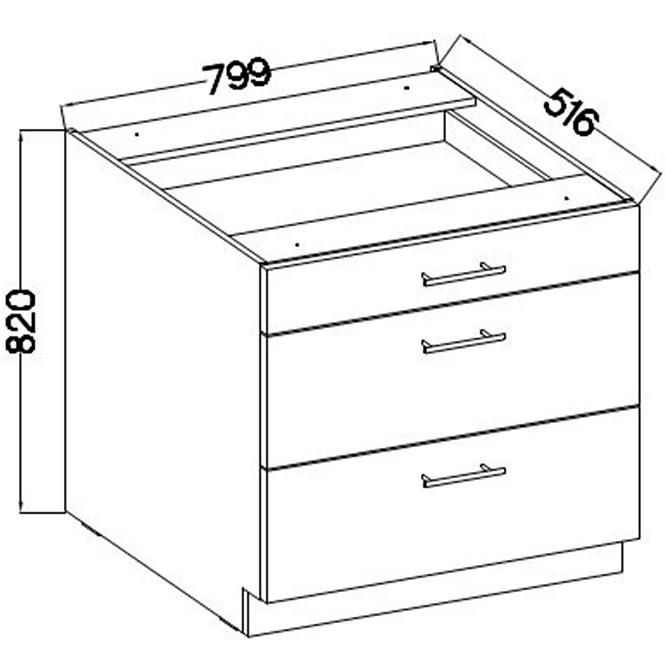 Konyhaszekrény Lara 80d 3s Bb Mdf Szary fényes