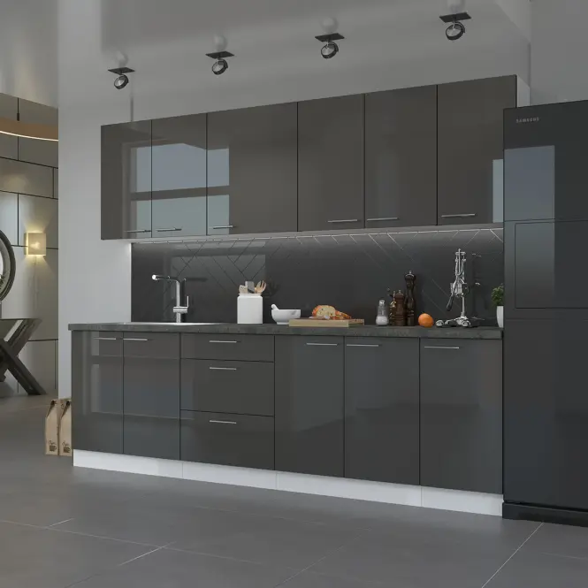 Konyhaszekrény Lara 60dpm-210 2f Bb Mdf szürke fényes,6