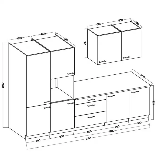 Konyhabútor Lara 310 Mdf  fehér fényes