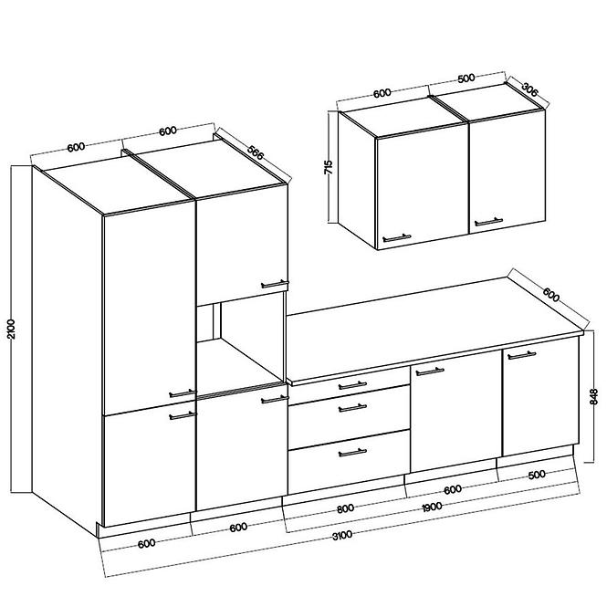 Konyhabútor Lara 310 Mdf  fehér fényes