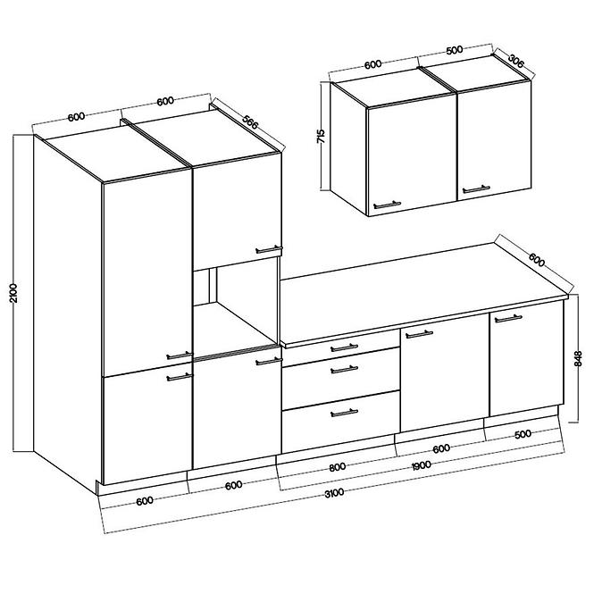 Konyhabútor Lara 310 Mdf szürke fényes