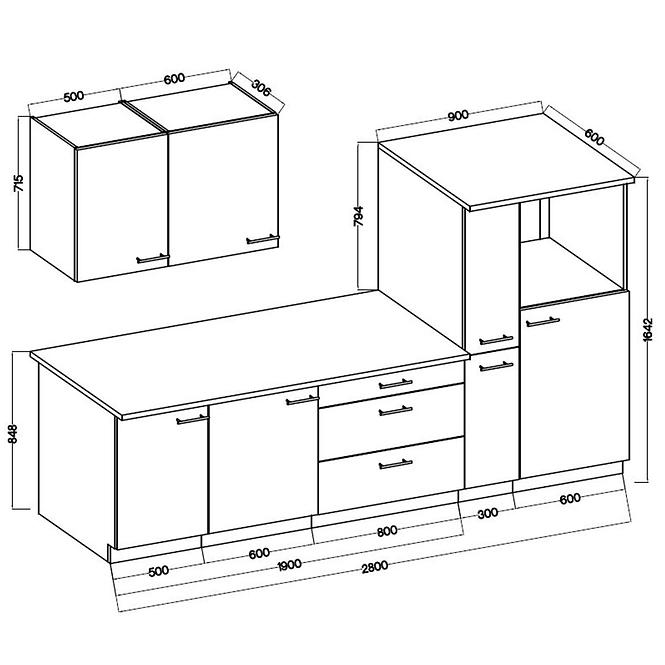 Konyhabútor Lara 280 Mdf szürke fényes