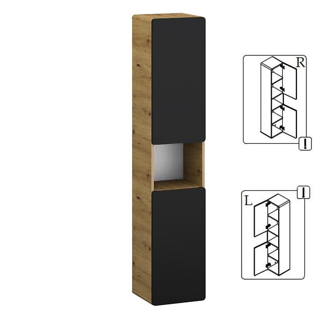 Magas fürdőszoba szekrény Bronx 35 tölgy artisan/matt fekete,3