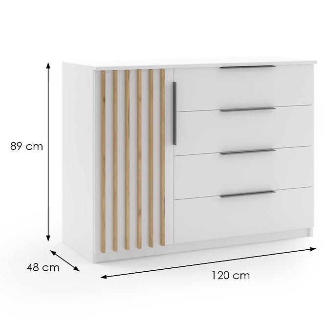 Komód Sorento 120x89x48 fehér/Lamel Karany kraft