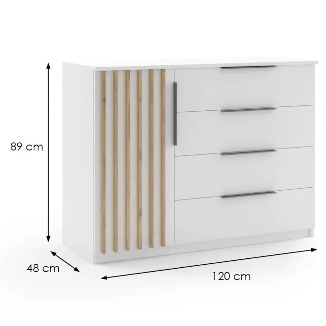 Komód Sorento 120x89x48 fehér/Lamel Karany kraft,2