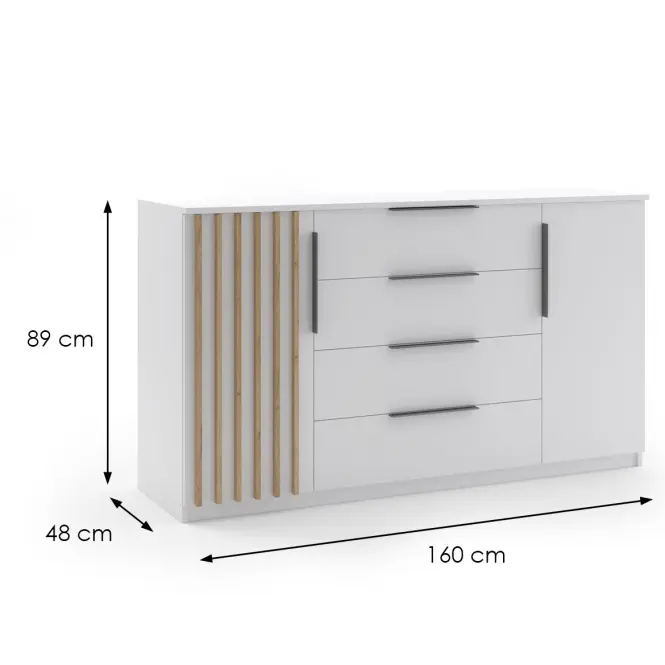 Komód Sorento 160x89x48 fehér/Lamel Karany kraft,2