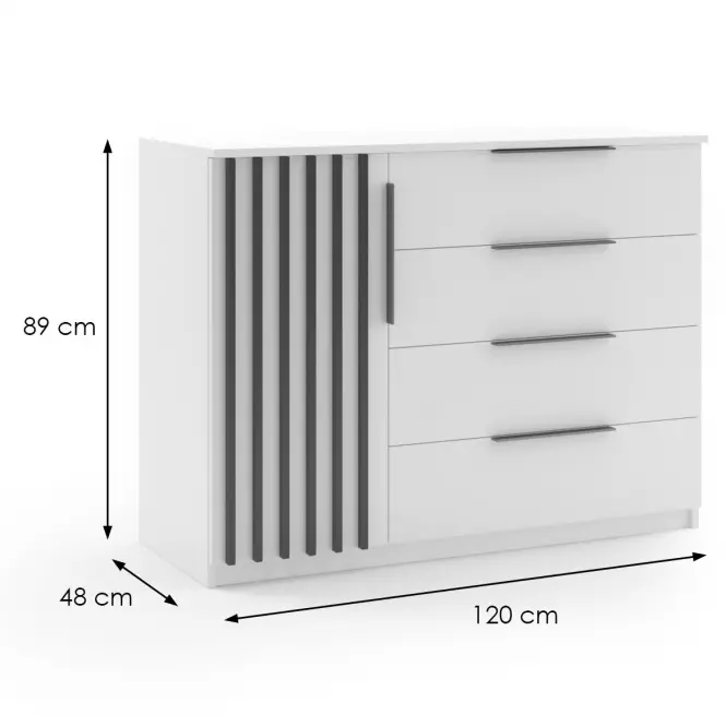 Komód Atena 120x89x48 fehér/Lamel fekete