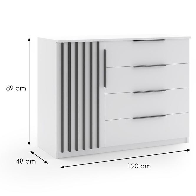 Komód Atena 120x89x48 fehér/Lamel fekete