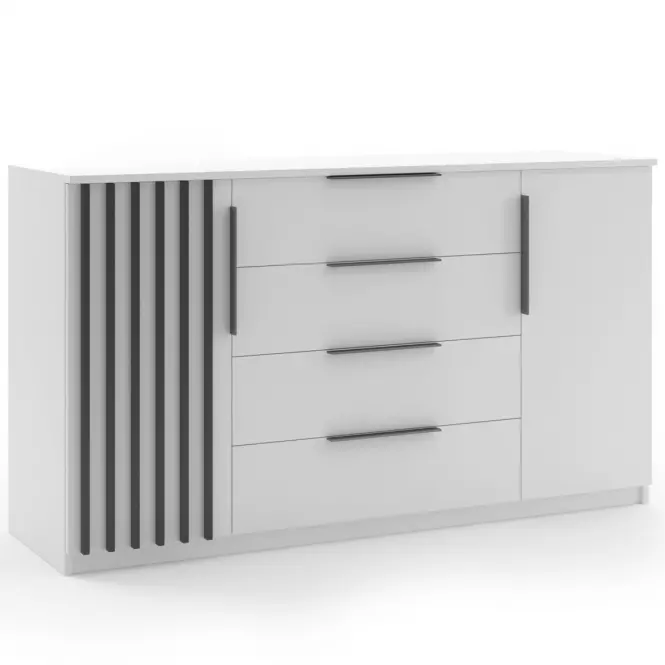 Komód Atena 160x89x48 fehér/Lamel fekete