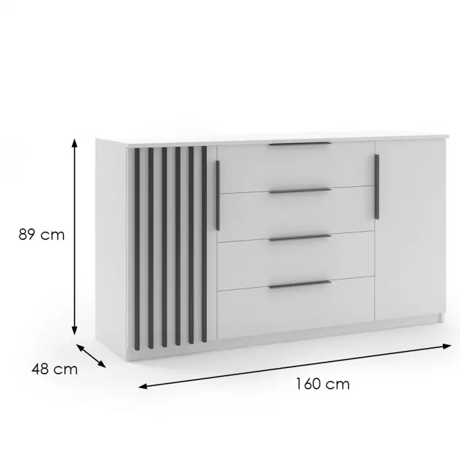 Komód Atena 160x89x48 fehér/Lamel fekete