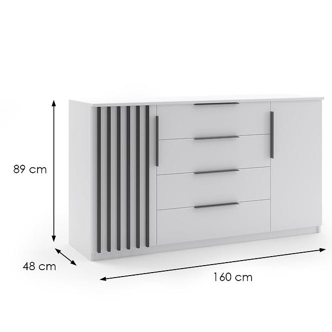 Komód Atena 160x89x48 fehér/Lamel fekete