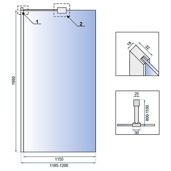 Zuhanyfal Walk-in Aero ˝N˝ Rea K7550 120x195 króm,2