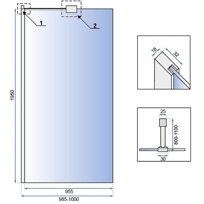 Zuhanyfal Walk-in Aero ˝N˝ Rea K7551 100x195 króm