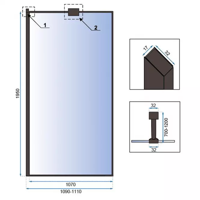 Zuhanyfal Walk-in Bler Rea K7630 110x195 black